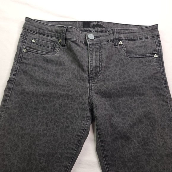 Kut from the Kloth Diana Skinny Jeans Size 10 Mid Rise Black Denim Leopard Print - Picture 7 of 10
